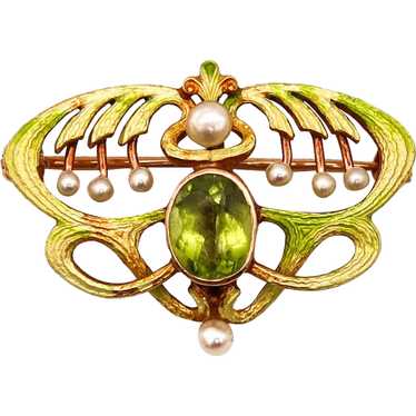 Alling & Co. 1900 Art Nouveau Enamel Brooch In 14K