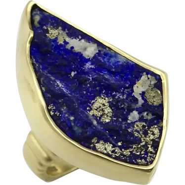 18K Gold Freeform Artisan Lapis Lazuli Ring - image 1