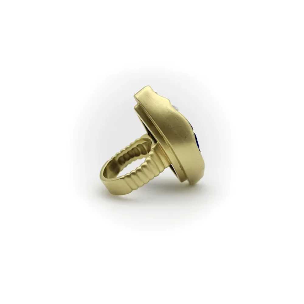 18K Gold Freeform Artisan Lapis Lazuli Ring - image 3