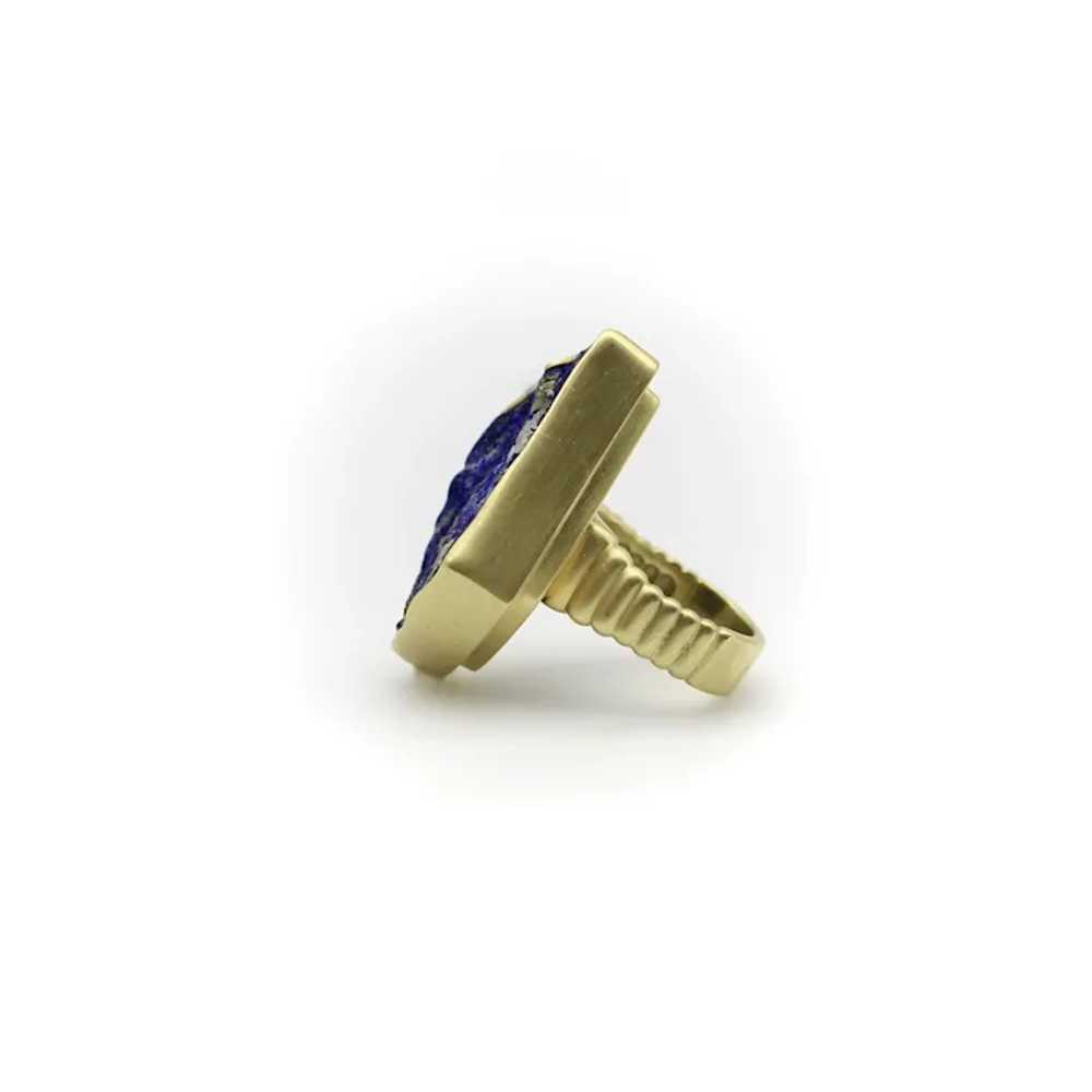 18K Gold Freeform Artisan Lapis Lazuli Ring - image 5
