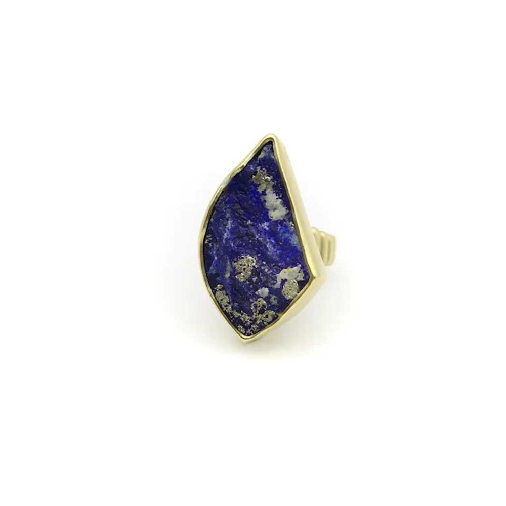 18K Gold Freeform Artisan Lapis Lazuli Ring - image 8