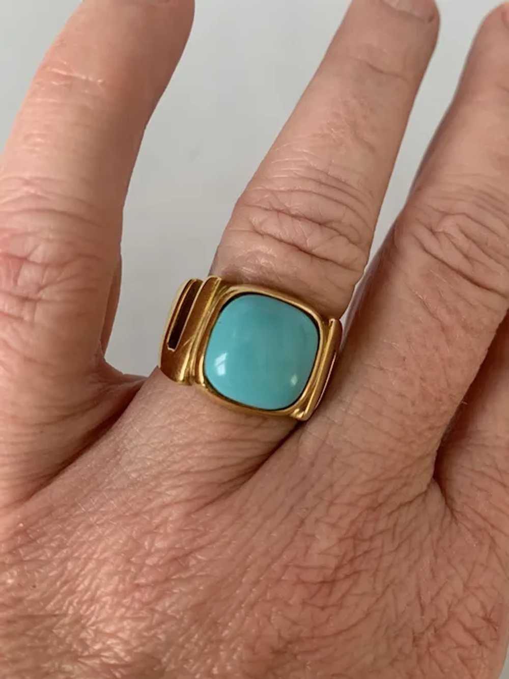 18k Gold and Persian Turquoise Ring - image 2