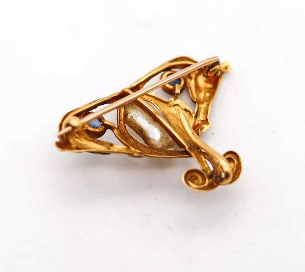 Art Nouveau 1890 Brooch In 14Kt Gold Montana Sapp… - image 4