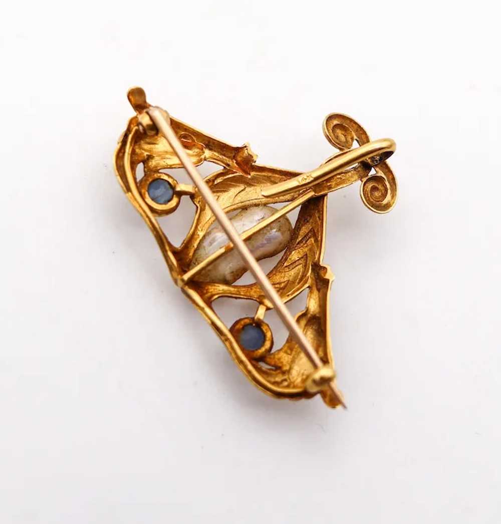 Art Nouveau 1890 Brooch In 14Kt Gold Montana Sapp… - image 6