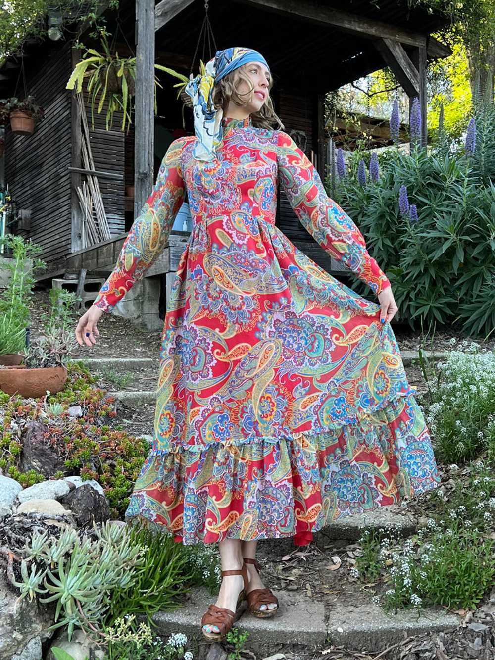The Elle Dress - Vintage 1970s cotton paisley pri… - image 3
