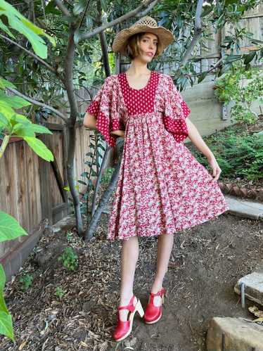 The Stella Dress - Vintage 1970s red floral print 