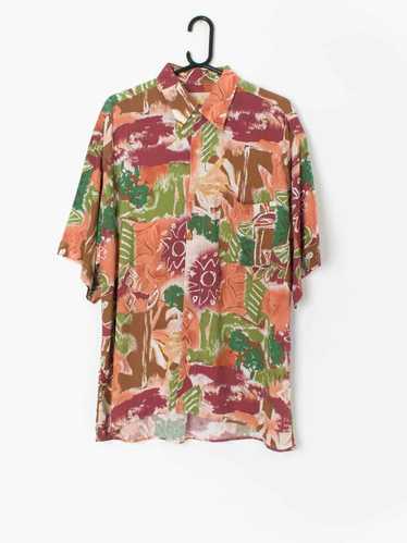 Vintage Le Saint bold shirt with vibrant leaf prin