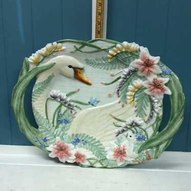 Vintage Vtg Rare Fitz &Floyd Swan platter mama and