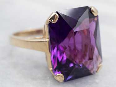Exquisite Yellow Gold Amethyst Solitaire Cocktail… - image 1
