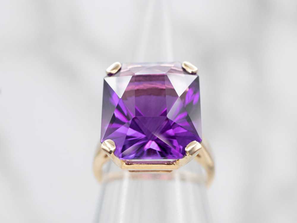 Exquisite Yellow Gold Amethyst Solitaire Cocktail… - image 4