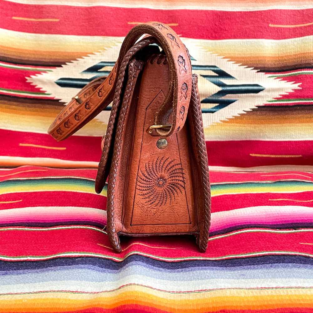 Vintage Heavily Tooled Leather Handbag, Southwest… - image 10