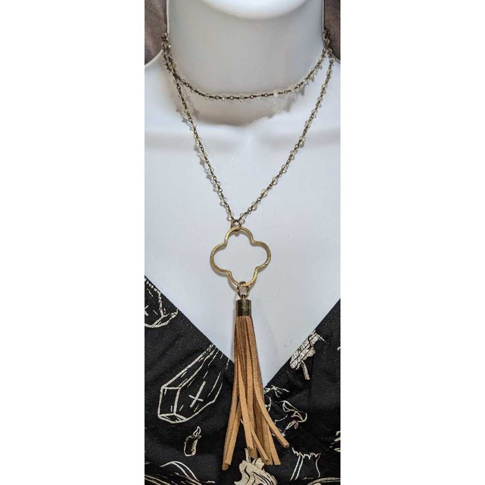 Other Gold Beaded Tassel Necklace - image 4