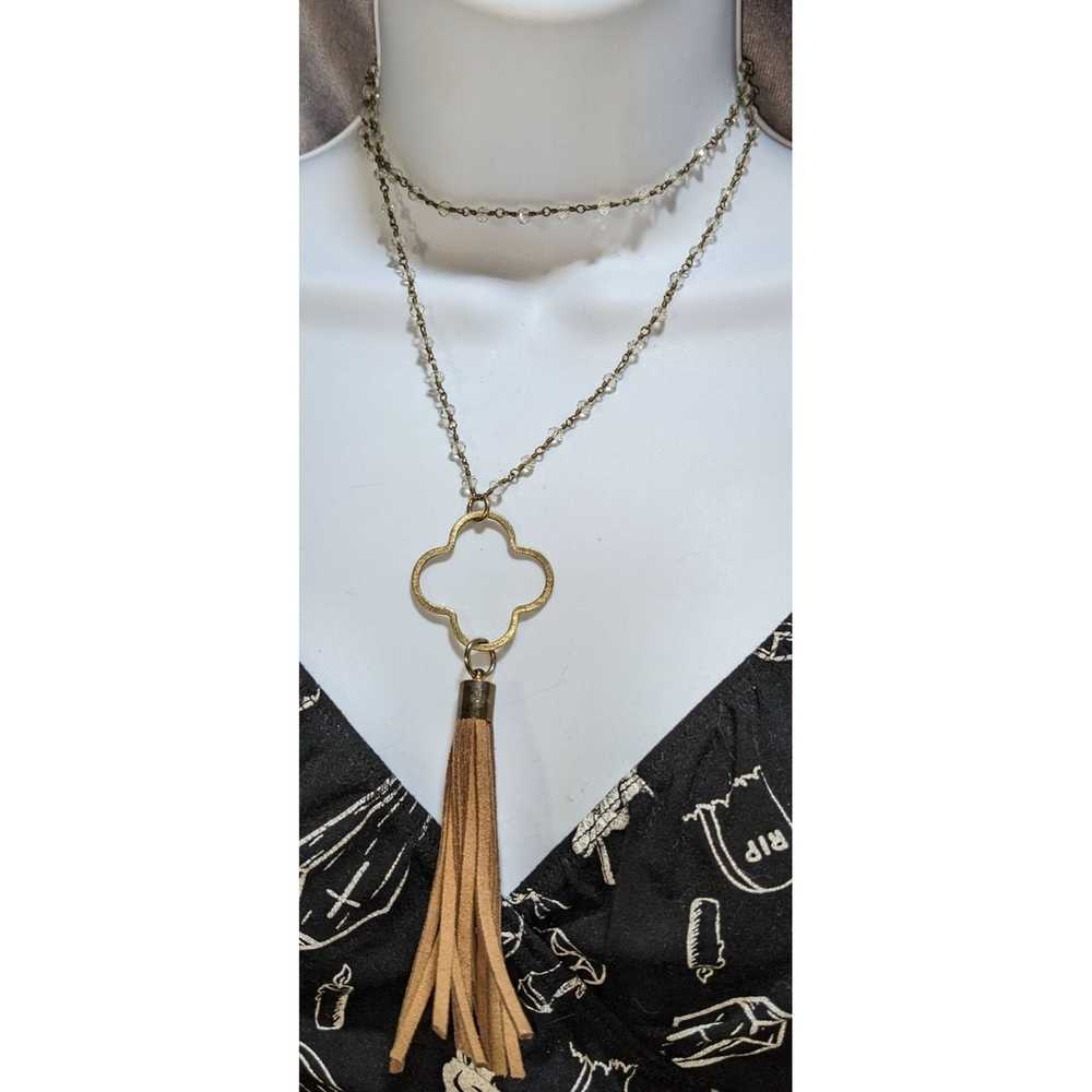 Other Gold Beaded Tassel Necklace - image 5