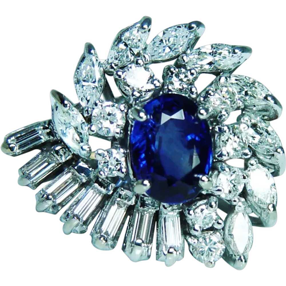 GIA Sri Lanka Sapphire Marquise Baguette Diamond … - image 1