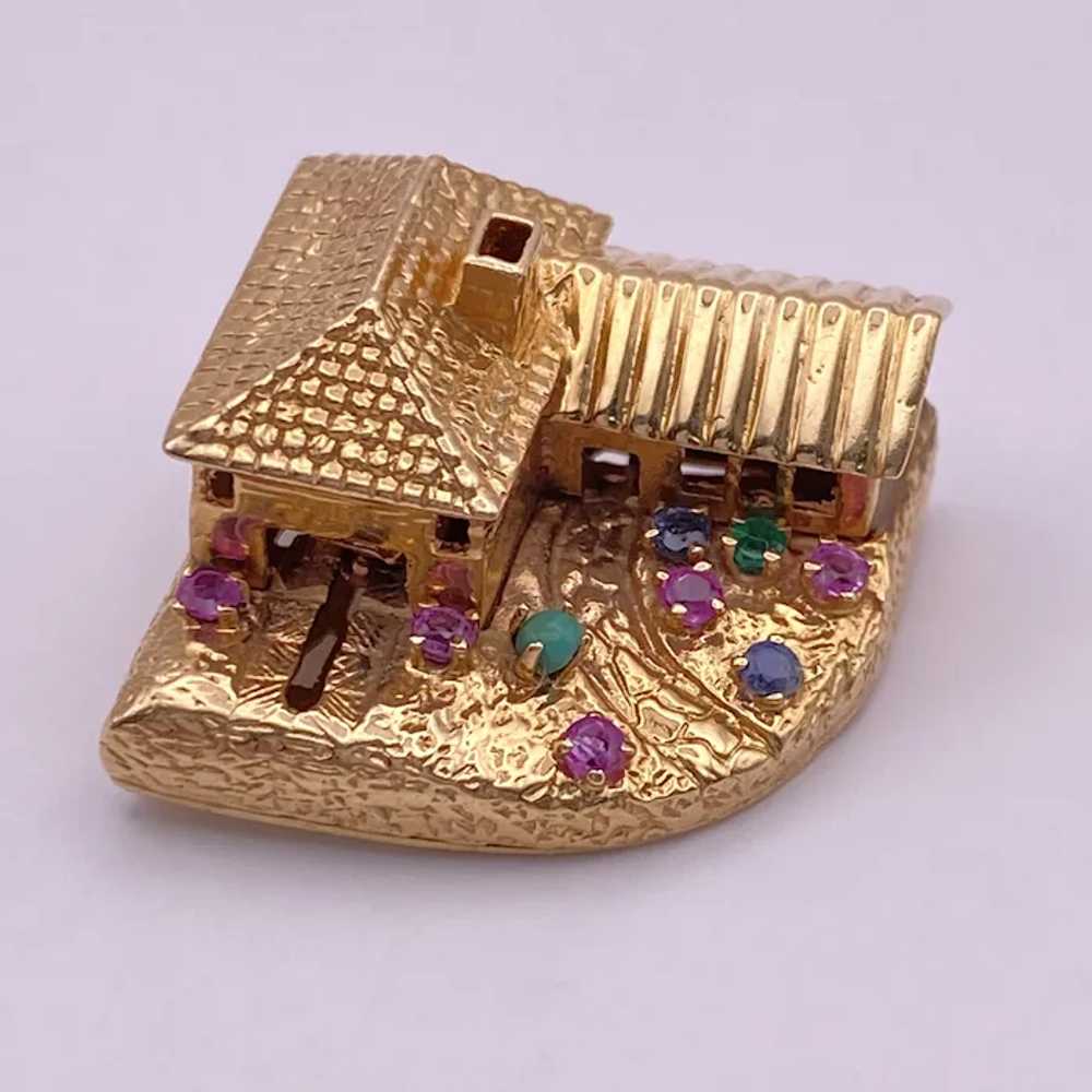 BIG Jeweled Mechanical Charm House with Car 14K G… - image 2