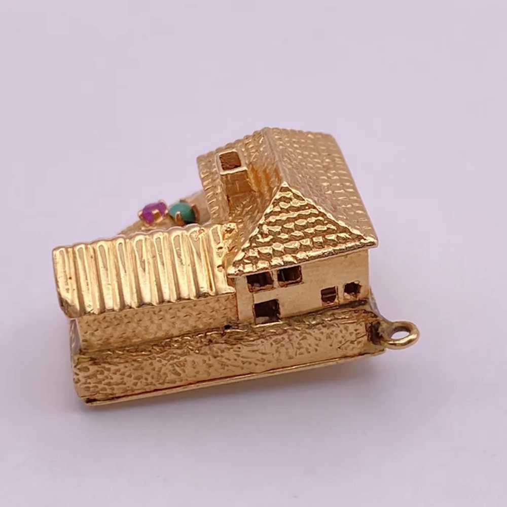 BIG Jeweled Mechanical Charm House with Car 14K G… - image 3