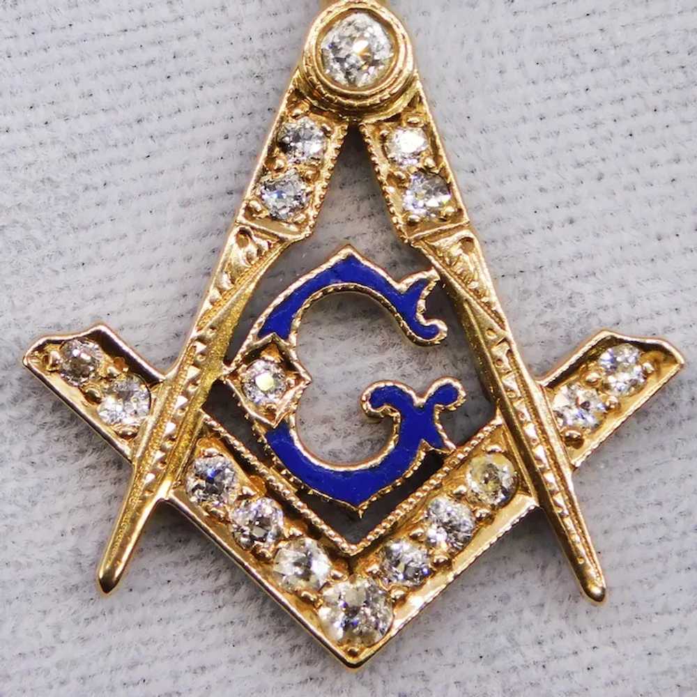 Antique Masonic 14K Gold 0.8Ct Old European Cut D… - image 4