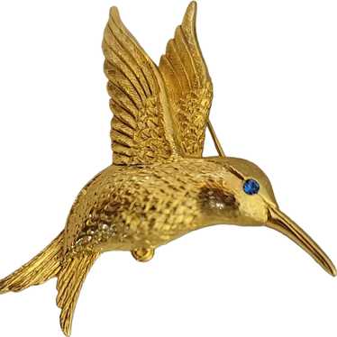 Gold Tone Hummingbird Figural Pin Brooch, Designe… - image 1