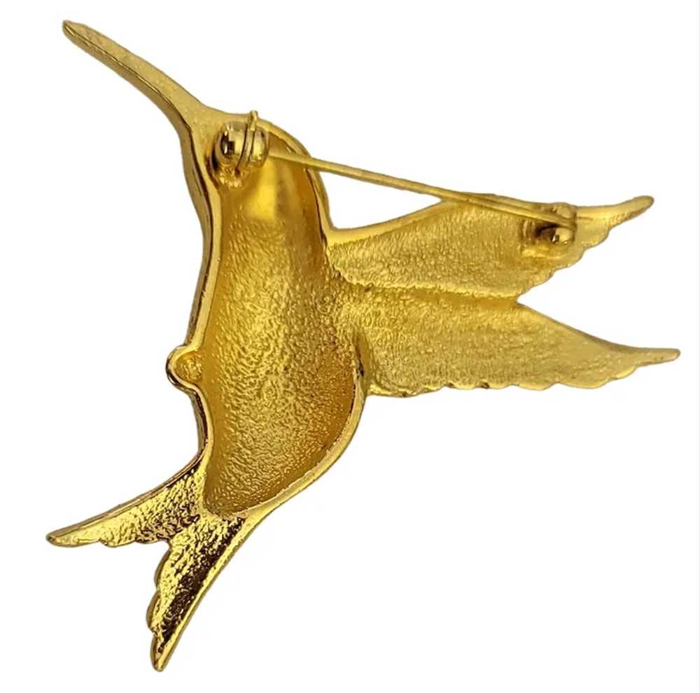 Gold Tone Hummingbird Figural Pin Brooch, Designe… - image 2
