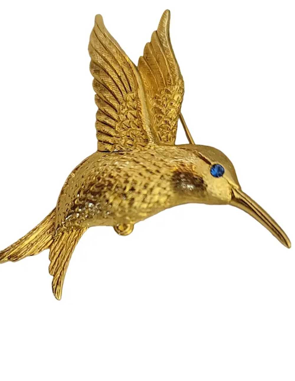 Gold Tone Hummingbird Figural Pin Brooch, Designe… - image 5