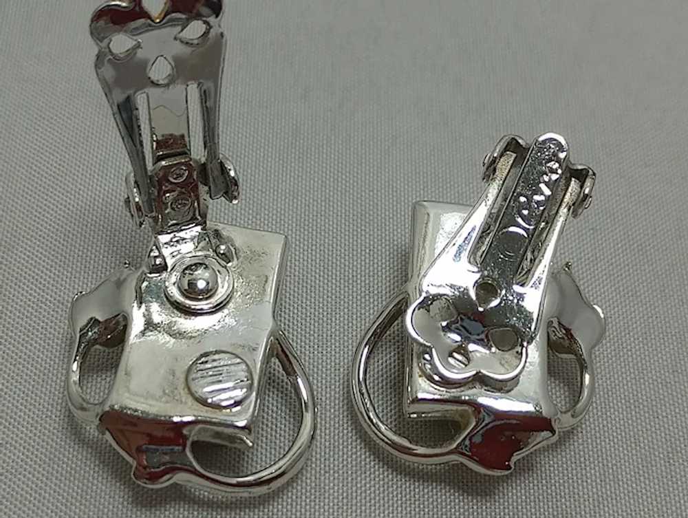 Vintage Coro Silver Tone Bakelite Clip Earrings, … - image 2