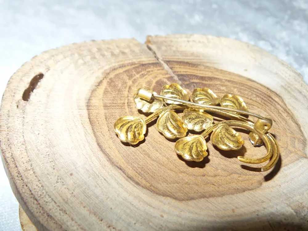 Russian Gold Leaf Motif Brooch with AB Stones - image 6