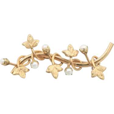 Brooch Pin Twig Leaf Pearl 1/20th 12k Gold Filled