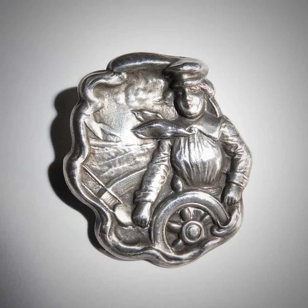 Art Nouveau Sterling Nautical Pin w Woman at the … - image 10