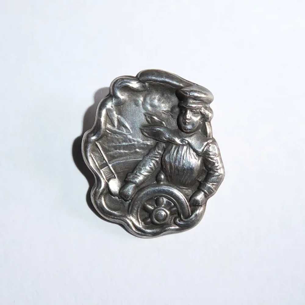 Art Nouveau Sterling Nautical Pin w Woman at the … - image 3
