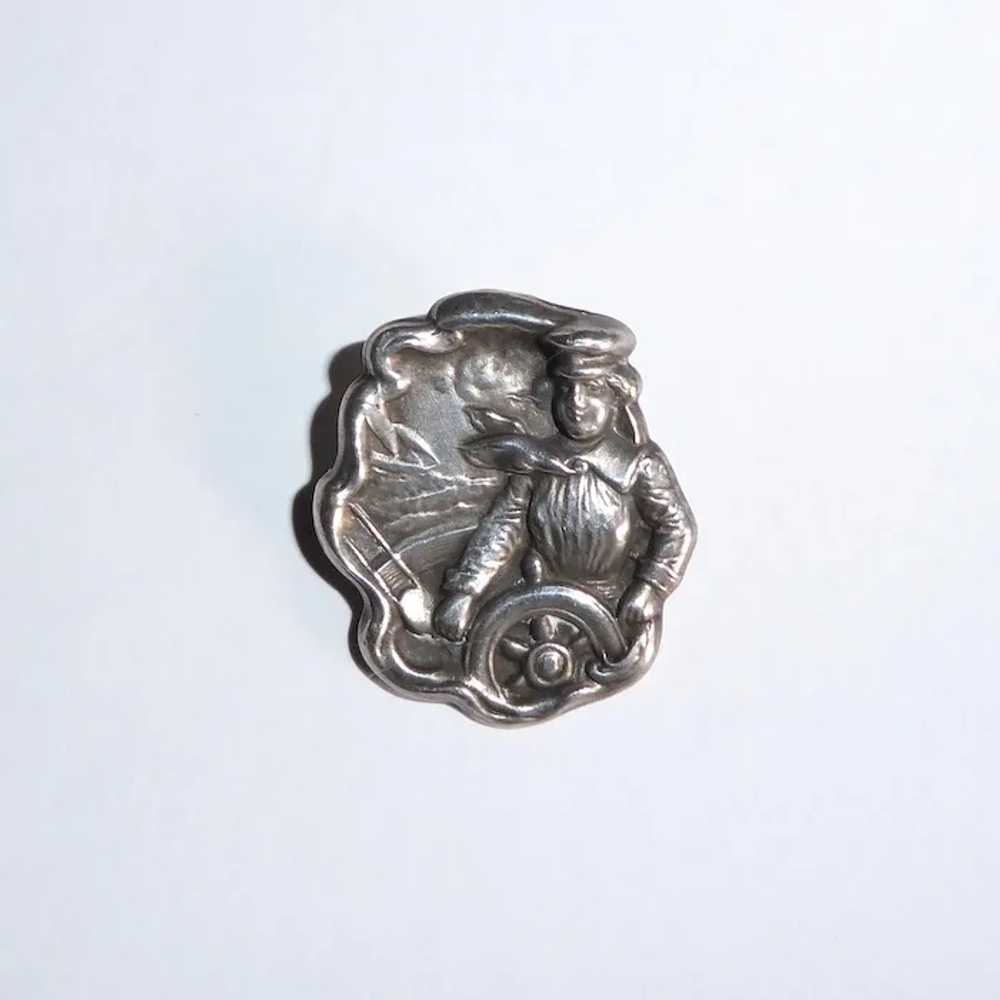 Art Nouveau Sterling Nautical Pin w Woman at the … - image 4
