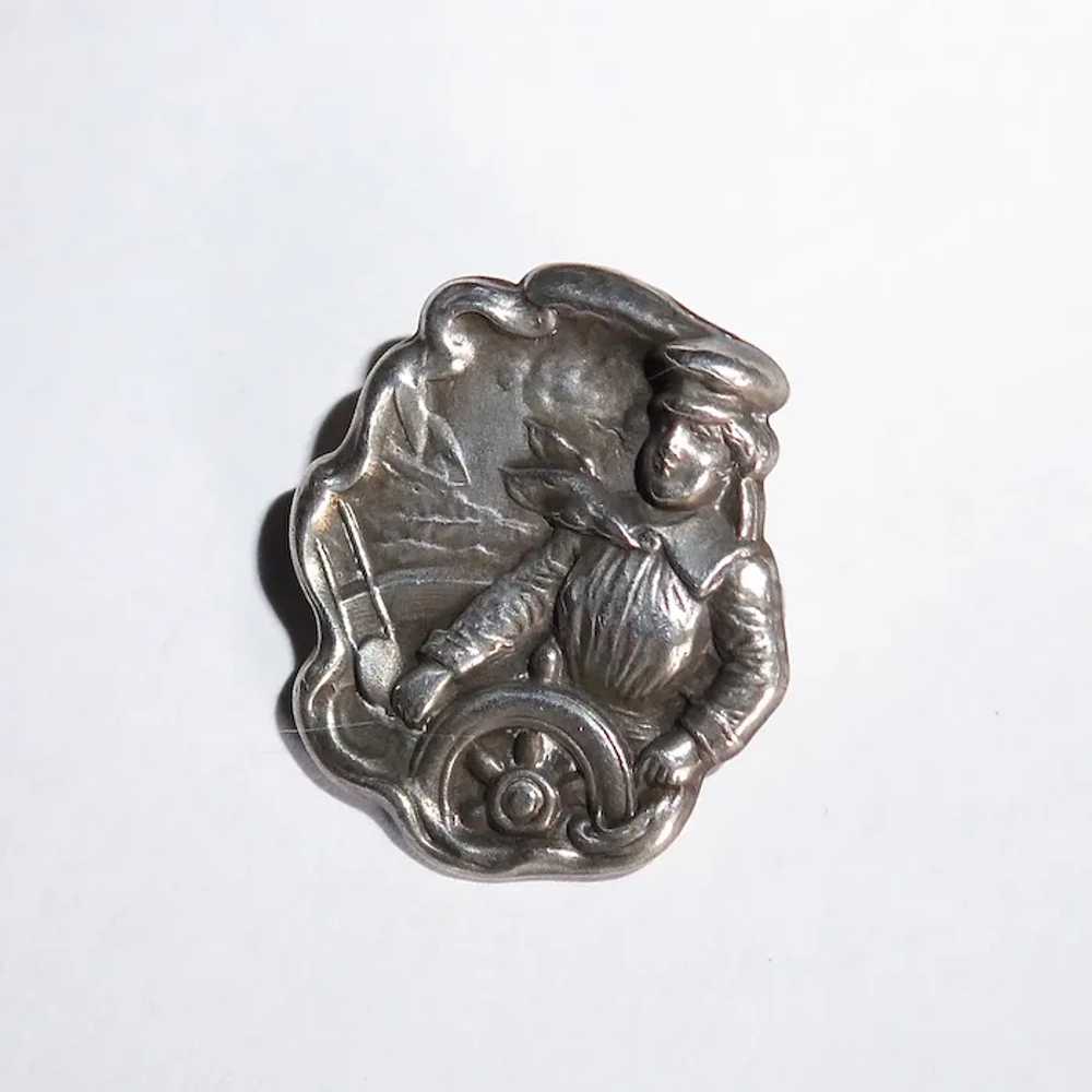 Art Nouveau Sterling Nautical Pin w Woman at the … - image 6