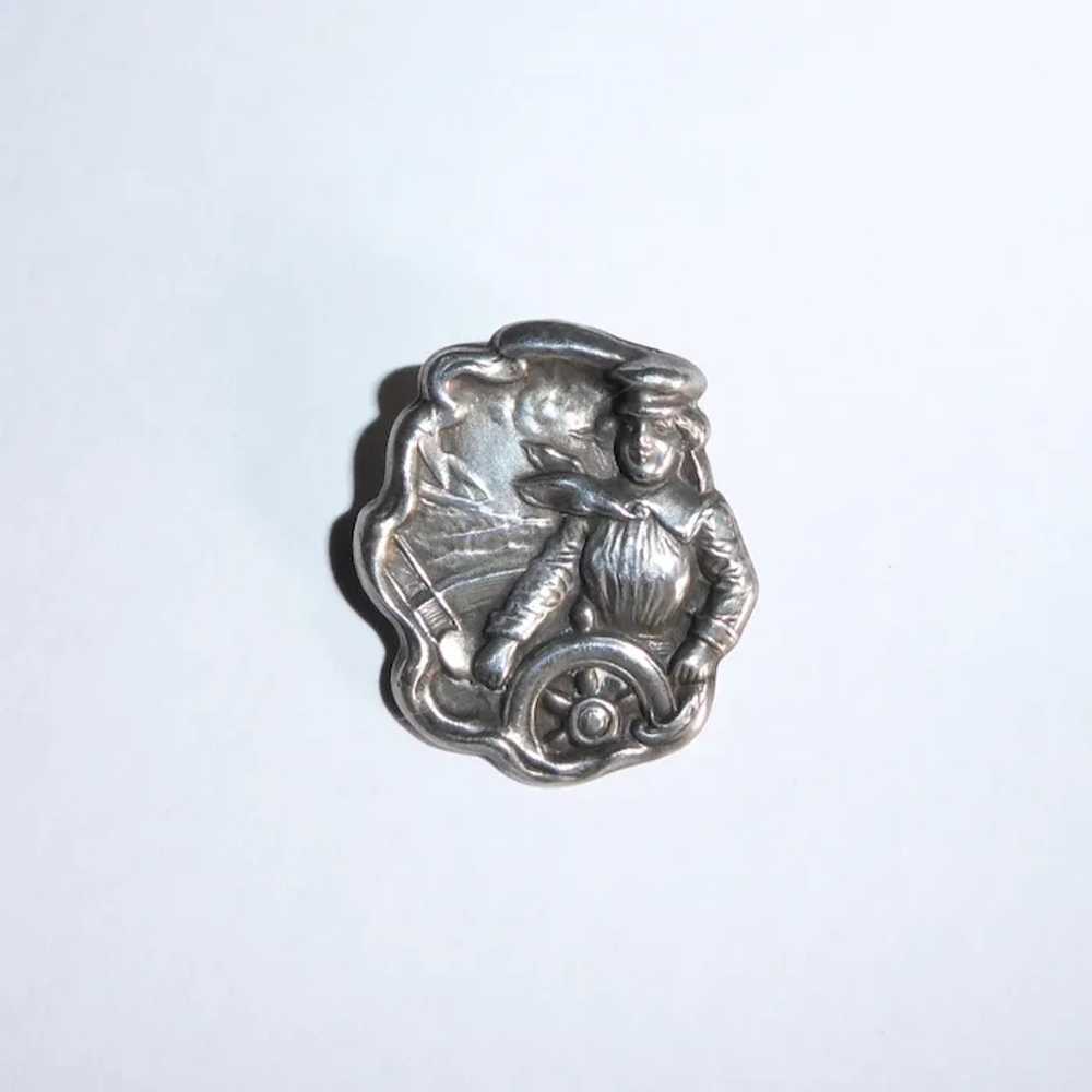 Art Nouveau Sterling Nautical Pin w Woman at the … - image 9