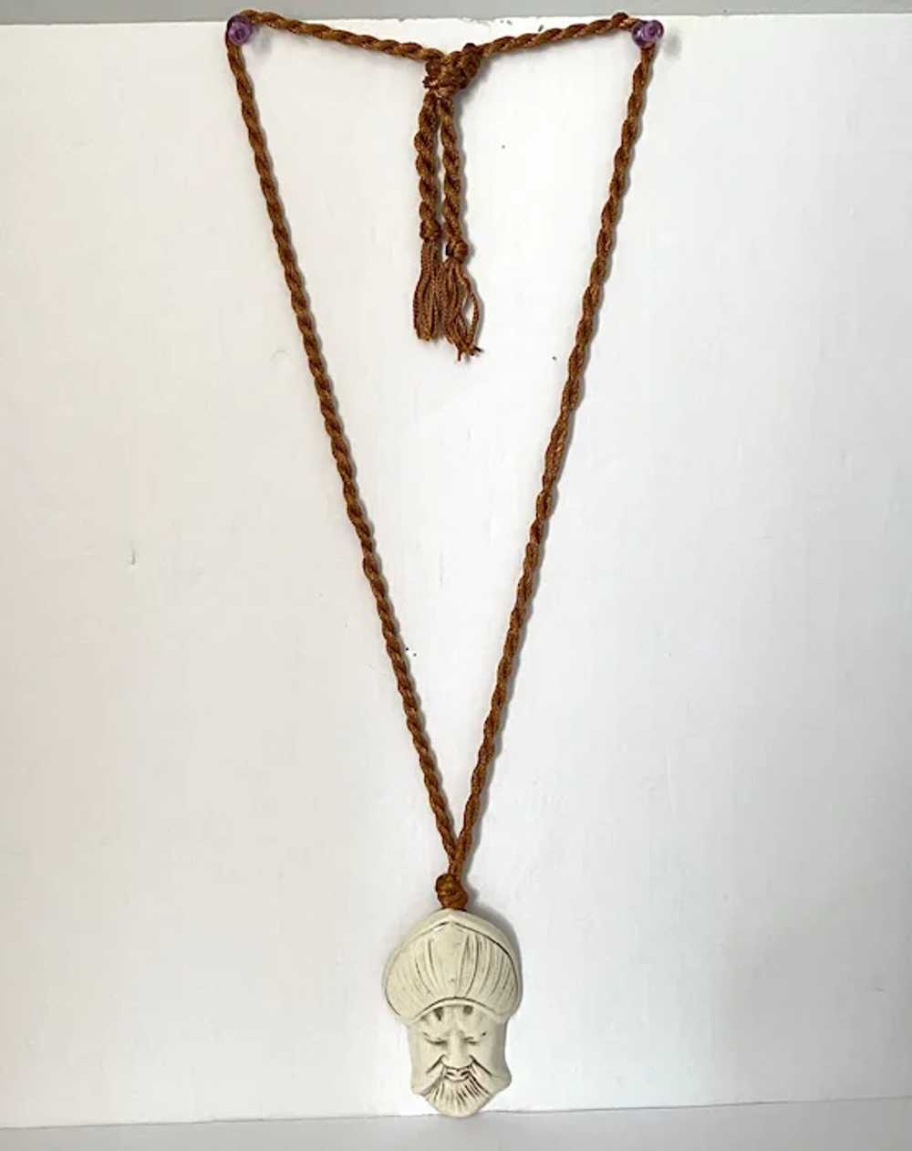 Vintage Chinese Ceramic Immortal Necklace - image 2