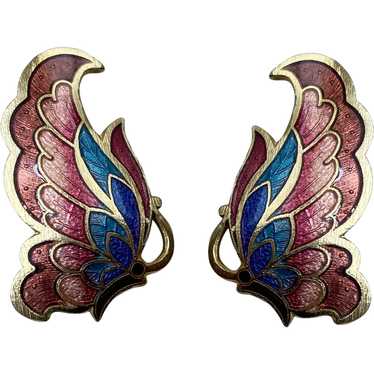Vintage sea gems, cloisonné butterfly pierced earr