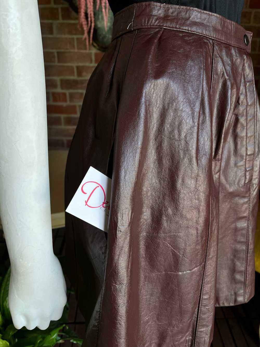 1970s Chocolate Leather Pleaded Mini Skirt - image 6