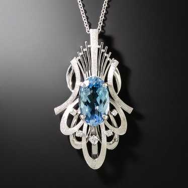 Estate Oval Aquamarine and Diamond Pendant Necklac