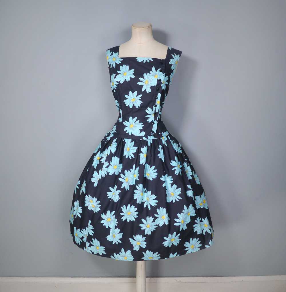 50s CALIFORNIA COTTONS BLACK DRESS WITH BRIGHT BL… - image 5
