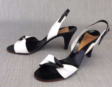 Charles Jourdan Seducta Black & White 80s Sandals… - image 1