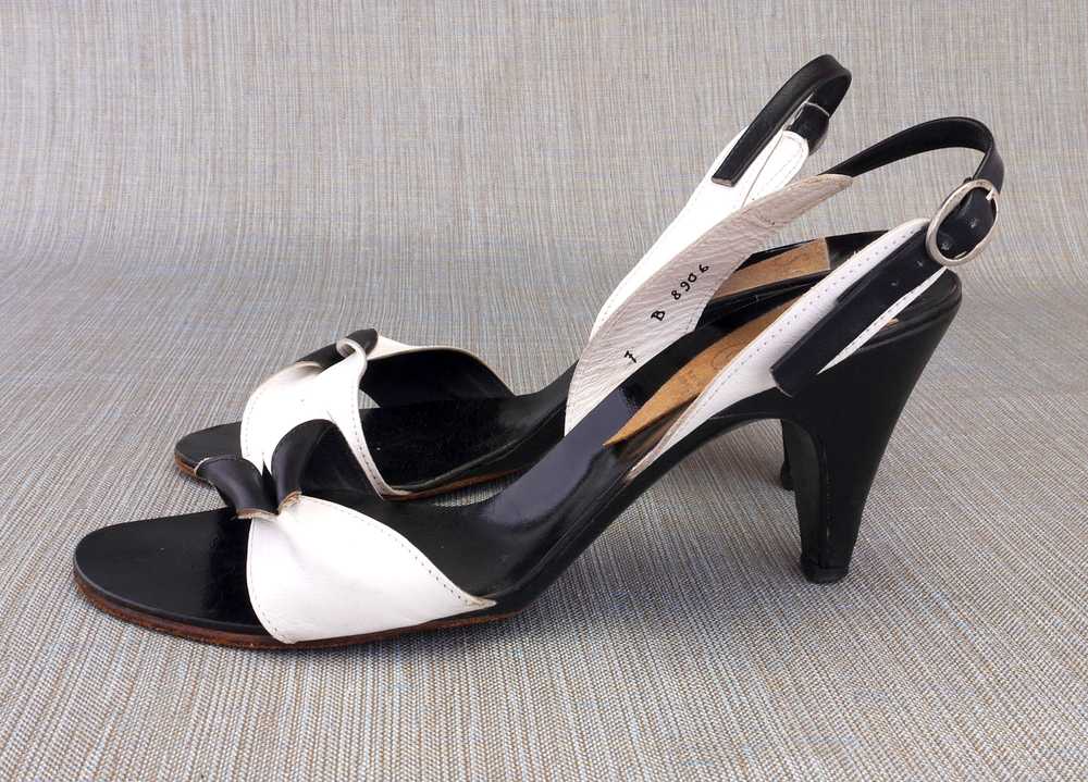 Charles Jourdan Seducta Black & White 80s Sandals… - image 2