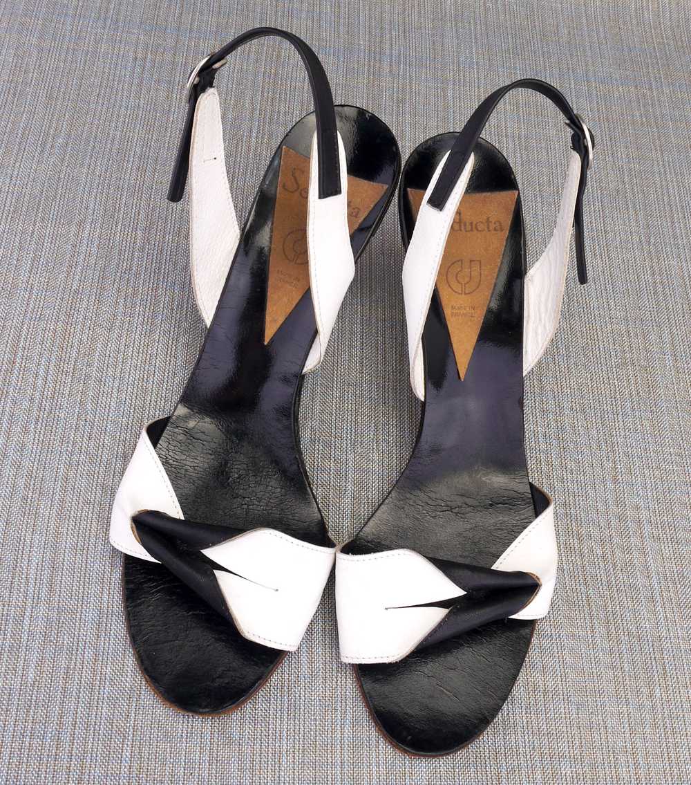 Charles Jourdan Seducta Black & White 80s Sandals… - image 3