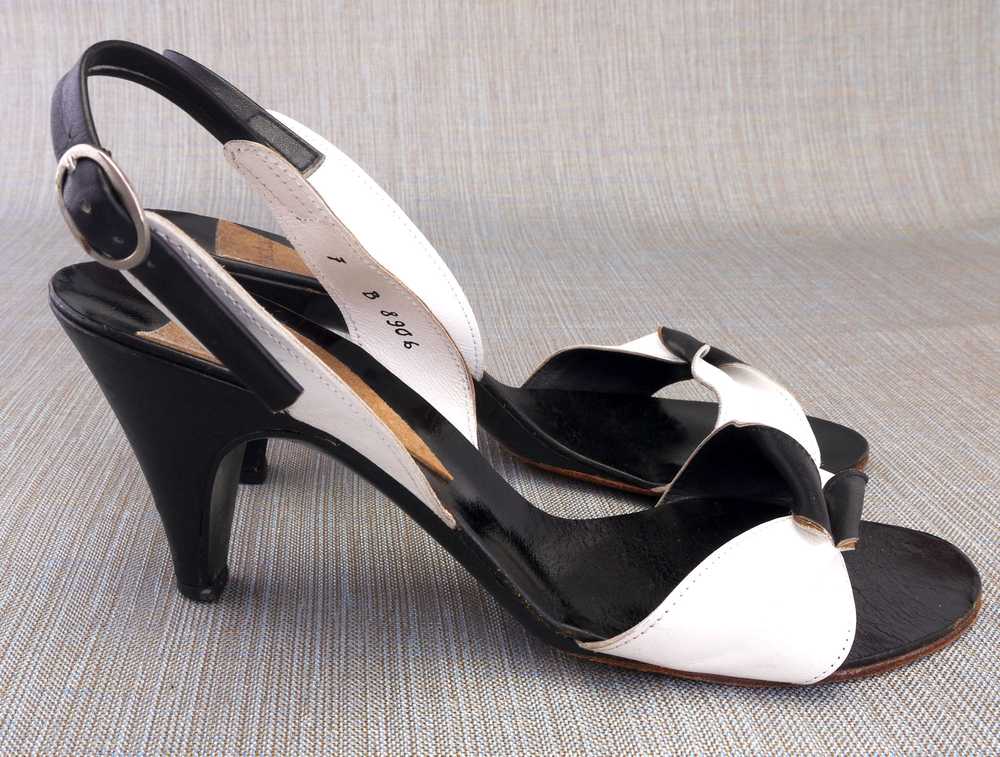 Charles Jourdan Seducta Black & White 80s Sandals… - image 4