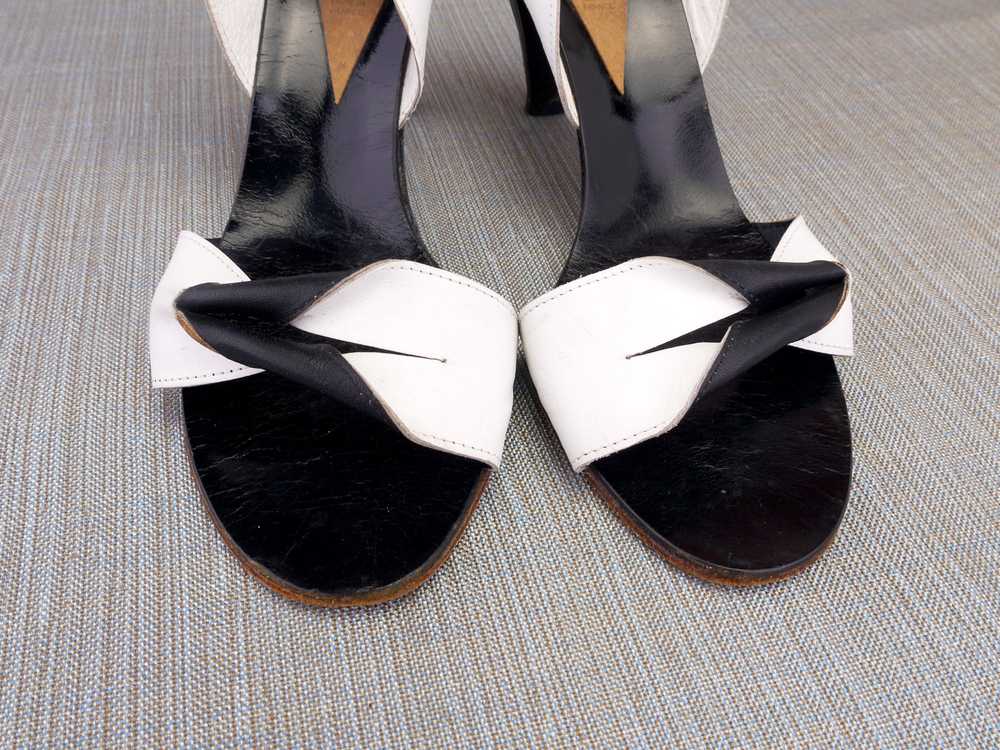 Charles Jourdan Seducta Black & White 80s Sandals… - image 5
