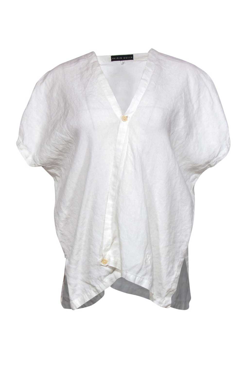 Shirin Guild - White Linen Draped Asymmetric Blou… - image 1