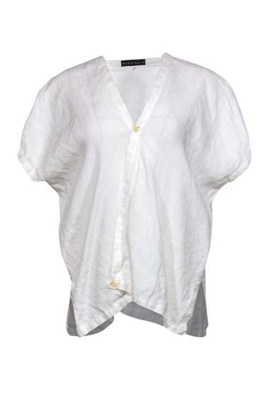 Shirin Guild - White Linen Draped Asymmetric Blous