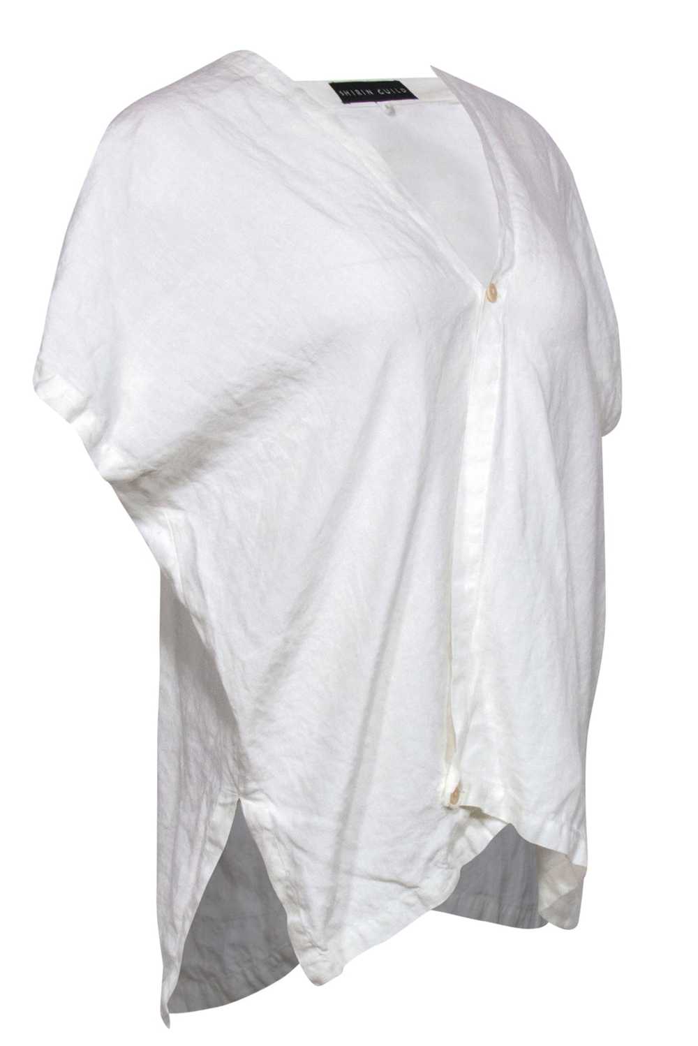 Shirin Guild - White Linen Draped Asymmetric Blou… - image 2