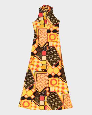 Vintage 1970s Orange Patterned Maxi Dress - XS - image 1