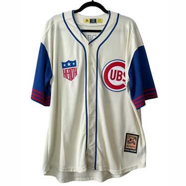 Ernie Banks Cooperstown White Pinstripe V-Neck Home Men's Jersey Small