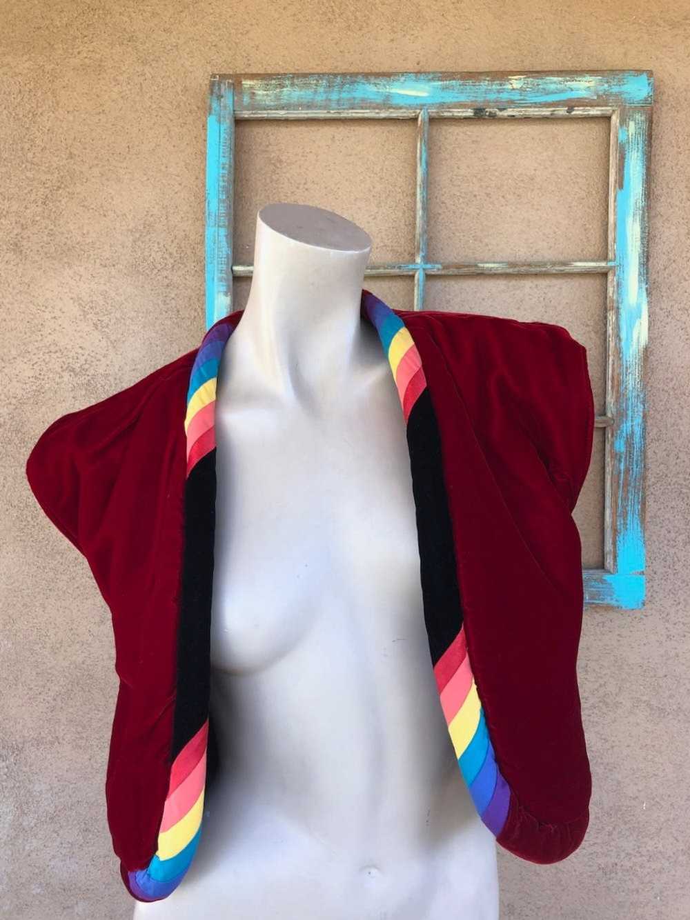 Vintage 1980s Reversible Velvet Vest Rainbow Coll… - image 2