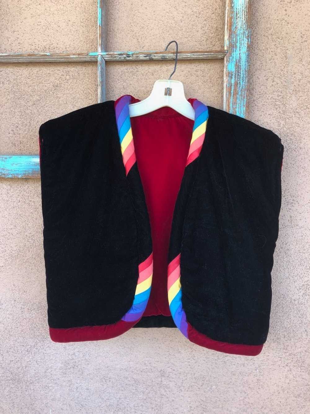 Vintage 1980s Reversible Velvet Vest Rainbow Coll… - image 4