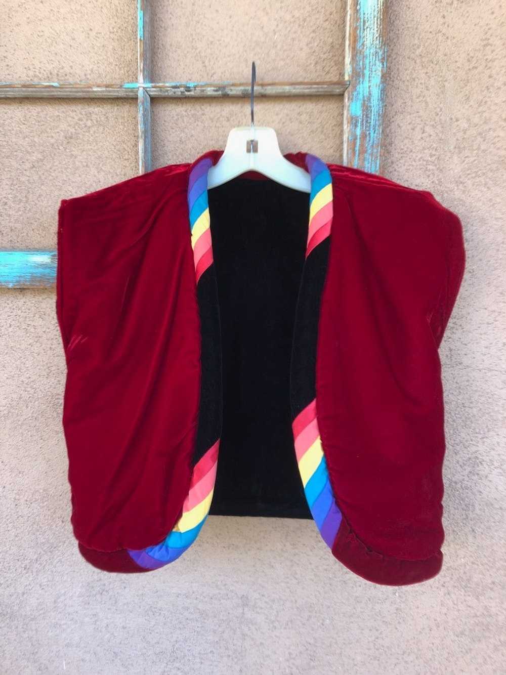 Vintage 1980s Reversible Velvet Vest Rainbow Coll… - image 5